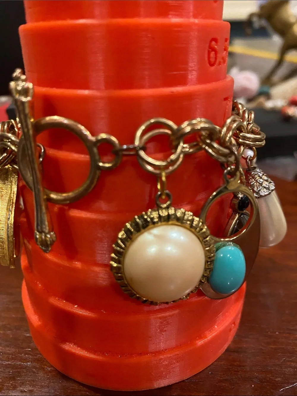 Repurposed Gold-Tone Pearl Charm Bracelet - Elegant Women’s Jewelry